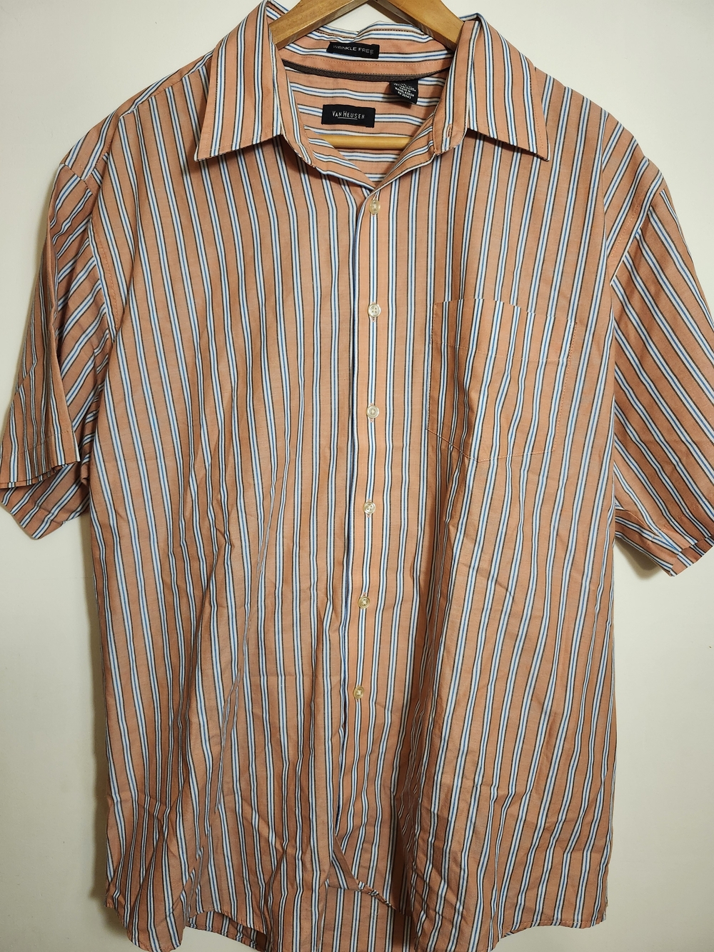 Van Heusen Men’s Orange Striped Short Sleeve Button-Up Shirt - Size XL